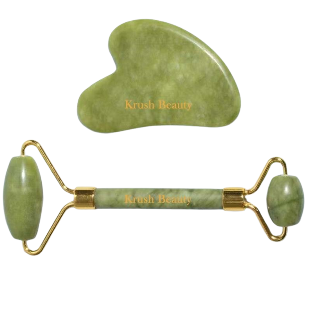 Krush Beauty Jade Roller Gua Sha Facial Set