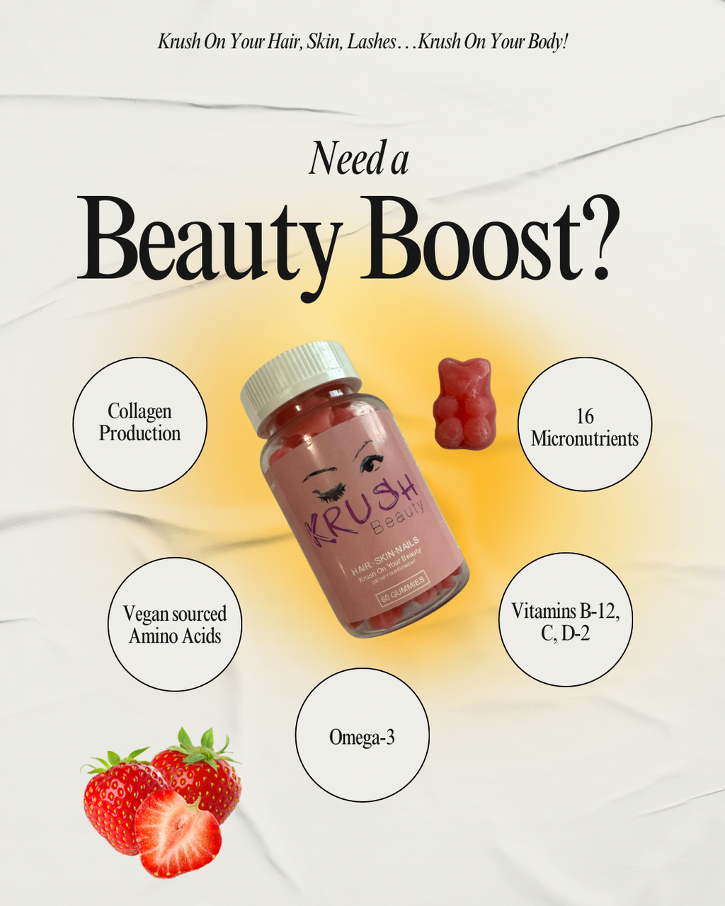 Krush Beauty Hair, Skin & Nails Gummies