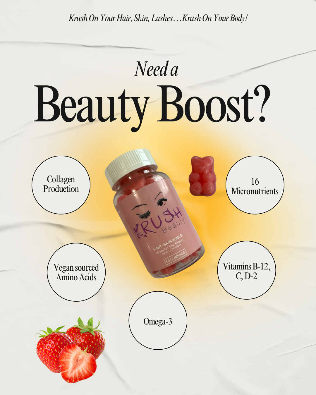 Krush Beauty Hair, Skin & Nails Gummies